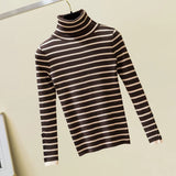 Yipinpay Women's Autumn Winter Long Sleeve Sweater Striped Knitwear Slim Turtleneck Bottoming Shirt 2024 New Fashion All-Match Top