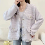 Yipinpay Mink Fleece Knitted Cardigan Women 2024 Autumn/Winter Long Sleeve Fragrance Coat Temperament Versatile Tassel Female