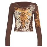 Yipinpay Women T-shirts Fall Winter 2023 Sexy Crop Top Clothes y2k Graphic Fairy Grunge Aesthetic Vintage Long Sleeve Top Streetwear