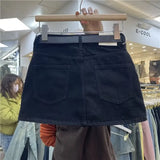 Yipinpay Summer New Black Polo Collar Sweet Spicy Denim Anti Glare A-line Skirt Women Sexy Reducing Age High Waist Slim Short Skirt