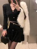 Yipinpay Sweater Dress Women Elegant Y2k Mini Dress Party Pure Color One Piece Dress Korean Fashion Casual Design 2023 Autumn