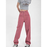 yipinpay Womans Jeans High Waist Wide Leg Denim Trouser Baggy Chic Design Ladies Pink Streetwear Vintage Straight Loose Jean Pants