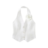Yipinpay 2023 Women Vest Flowers White Sleeveless Vest Woman Backless Cropped Summer Vest Women Chic And Elegant Woman Jacket