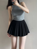Yipinpay Micro Pleated Skirt Women Sexy Skort Vintage Preppy High Waist A-line Black Mini Skirt Y2k Shorts School Casual Summer