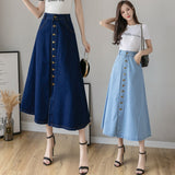 Yipinpay New Spring Summer Women Denim Skirt Oversize Korean Style A-line Solid Long Skirts Fashion High Waist Female Skirts