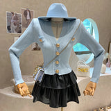 Yipinpay Sweaters for Women Gentle Slim Korean Clothes Cropped Pink Cardigan V-neck Metal Button Knitted Cardigan Jacket Sun Shirts