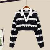 Yipinpay Women's Autumn Winter Suit Korean Elegant Chic Short Knit Sweater Wide Leg Pants Two Piece Female Fashion Sweater Matching Set