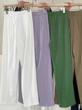Yipinpay Summer Women Wide Leg Pants Elegant Pleated Casual Korean Loose Baggy Straight Pant Female Black Green Suit Trousers