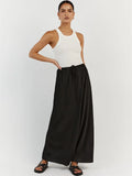 Yipinpay Summer For Women Maxi Skirt Slim Loose Lace-Up Elegant Fashion Party Outfits Skirt Solid High Waist Casual Long Skirt Y2k