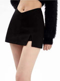 Yipinpay Vintage Preppy Micro Skirt Women Y2K Skort Side Slit Sexy Irregular Patchwork Low Rise Slim Mini Skirt Egirl Streetwear