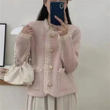 Yipinpay Sweater Women's Sweet Lace Splice Knitwear Coat Korean Academy Style Small Fresh Super Immortal Sweater Cardigan
