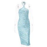 yipinpay Summer Dress Bodycon Sundress Women Sleeveless Halter Sexy Dress Female 90s Beach Holiday Streetwear Backless Dress