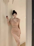 Yipinpay Temperament Dresses Women Bow Bandage Swinging Collar Flare Long Sleeve Solid Vintage Elegant Dress French Style