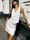 Yipinpay Elegant Slim 2 Piece-Set Mini Skirt Women's V-Neck Sleeveless Cardigan Patchwork Top And Skirt Sets Summer Casual Outfits