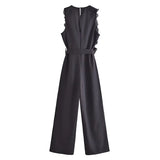 Yipinpay Ruffle Black Jumpsuit Women Elegant Long Jumpsuits Woman 2023 Sleeveless Party Summer Woman Jumpsuit New Women's Overalls
