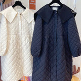 Yipinpay Down Collar Cotton-padded Doll Top Quilted Black Parkas Overcoat Thick Autumn Winter Single Breasted Parkas Jacket Size