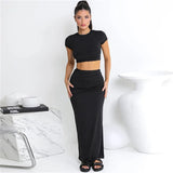Yipinpay Women's Suit Short Crop T-Shirt And High Fanny Pack Hip Skirt Casual Sets Slim Lady Elegant Two-Piece Outfits