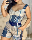 Yipinpay Women's New Plant Print Color Matching Suspenders Tight Jumpsuit Casual Office Sleeveless Rompers Female 2023 Fashion 0406