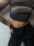 Yipinpay MO Women Summer O Neck Skinny Print Long Sleeve Mesh Backless Cropped Tops Casual Slim Fit Tee Women Clothes