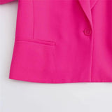 Yipinpay Fuchsia Cropped Blazer Woman New In Short Feather Coats And Jackets Long Sleeve Blazers For Women Elegant Stylish Jacket
