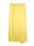 Yipinpay Wrap Satin Skirt Women Yellow Long Skirts Woman Vintage High Waist Slit Skirt Spring 2023 Ruched Elegant Midi Skirts Suits