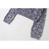 Yipinpay Vintage Women Round Neck Long Sleeve Washed Effect Knit Sweater Autumn Ladies Crop Pullover