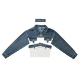 Yipinpay Korean Chic Inner Short Tube Top Vintage Sweet Spicy Jeans Long Sleeve Short Coat Trendy Two Piece Set Women Outfits