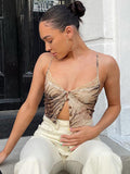yipinpay Top Women Corset Top Print Crop Top Sleeveless Button Up Tees See Through Tank Top Y2K Clothes Streetwear Slim Mesh Top
