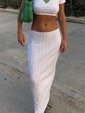 Yipinpay Summer Knit Long Skirt Women Sexy Holiday Party Beach Cove-Up Midi Skirts Dropped Waist See Through Wrap White Maxi Skirt