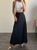 Yipinpay Black Satin High Waist Maxi Skirt Women Fashion Slim Patchwork Elegant Party Long Skirt Female High Street Y2k Long Skirt