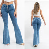 Yipinpay 2024 New High Waist Boot Cut Jeans For Women Fashion Skinny Stretch Button Raw Denim Flared Pants Slim Fit Trousers S-2XL