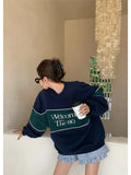 Yipinpay Women Sweatshirt Korean Casual Pullover New Vintage Loose Letter Print Top Fashionable Versatile Temperament Female Wear