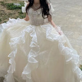 Yipinpay Princess Evening Dress for Women High end Light Luxury New Immortal Host Stage Performance Costume Long Fluffy Dress