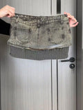 Yipinpay Design Fashion Patchwork Striped Skirt Women Denim Short Skirt Bottoms High Waist Sexy Korean Grey Hiphop Punk Streetwear