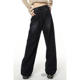 yipinpay Blue High Waist Women Jeans American Fashion Vintage Streetwear Style Wide Leg Jean Female Denim Trouser Baggy Denim Pants