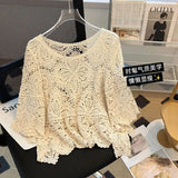 Yipinpay out knitted sweater for women's summer new Korean version loose short half sleeved crochet sun protection top shawl