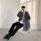 Yipinpay Men's Coat Korean Long Plaid Woolen Overcoat Fashion Casual Single-breasted Long Jackets luxury Winter Clothes for Men 2023