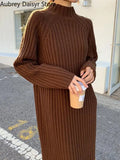 Yipinpay Vintage Long Knitted Dress Women Autumn Elegant Warm Black Sweater Dress Female Casual Bodycon Chic Fashion Y2k Dress New