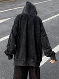Yipinpay Washed Distressed Hoodies Streetwear Women Grunge Gothic Oversize Long Sleeve Zip Up Hoodie Vintage Couple Cardigan