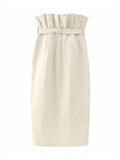 Yipinpay Paperbag Long Skirts For Women Fashion 2023 Wrap High Waist Skirt Women Gabardine Slit Midi Skirt Elegant Women's Skirts