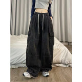 Yipinpay Harajuku Cargo Baggy Blue Jeans Streetwear Hip Hop Oversize Casual Wide Leg Vintage Demin Pants