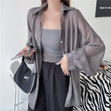 Yipinpay for Women Blouse Long Sleeve Top Female Chiffon Loose Cardigan Thin Sexy Solid Color Casual Shirt