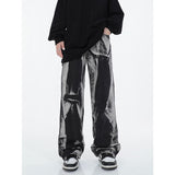 yipinpay Women's Black Vintage Tie Dye Jeans Hip Hop Baggy High Waist Wide Leg Pants Street Fashion Straight Denim Trouser Ladies Summer