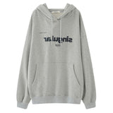 yipinpay Winter Grey Baggy Pullover Fashion Letter Printing Pocket Fleece Thicken Sweatshirt Casual Lazy Raglan Sleeves Hoodie