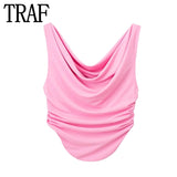 Yipinpay White Crop Top Women Ruched Off Shoulder Tops For Women 2023 Summer Asymmetric Sexy Tops Woman Sleeveless Tank Top Female