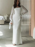 Yipinpay White Ruffled Mesh Maxi Dress For Women High Waist Fashion Elegant Patchwork Slim Party Dress Female Lace-Up Long Dress