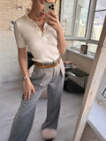 Yipinpay Classic Grey Pleated Pants Woman 2023 Vintage Outfit Spring Baggy Pants Office Trousers Pocket Wide Leg Pants Ladies