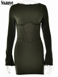 yipinpay Chic Elegant Evening Party Sexy Mini Short Women Club Dress 2023 Y2K Corset Long Sleeve Fashion Dress Bodycon Winter