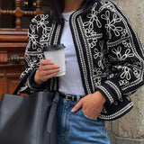 Yipinpay Floral Printing Cardigan Bomber Jacket For Women 2024 Autumn Round Neck Long Sleeve Coats Lady Elegant Street Outerwear