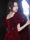 Yipinpay Red Long Formal Dress Women Summer Casual Bandage Design New In Dress Sexy Slim Puff Sleeve Wedding Evening Party Dress